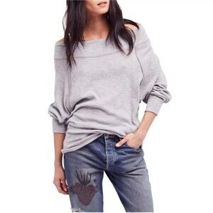 We the Free People Palisades Off Shoulder Top Sweater Grey Size Petite Small EUC